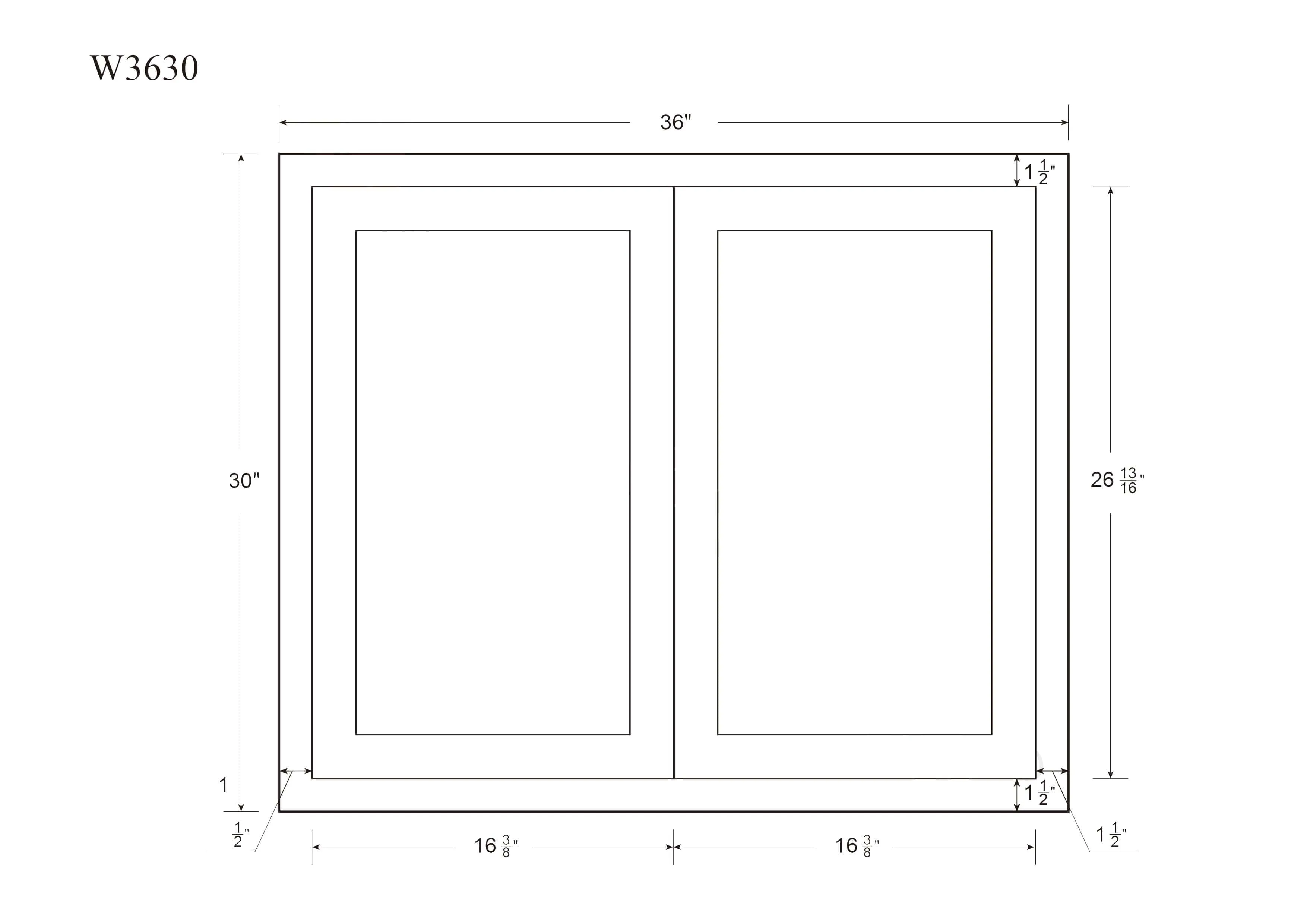 30" Tall Custom Inset Shaker Wall Cabinet - Double Door 24", 27", 30", 33" & 36"