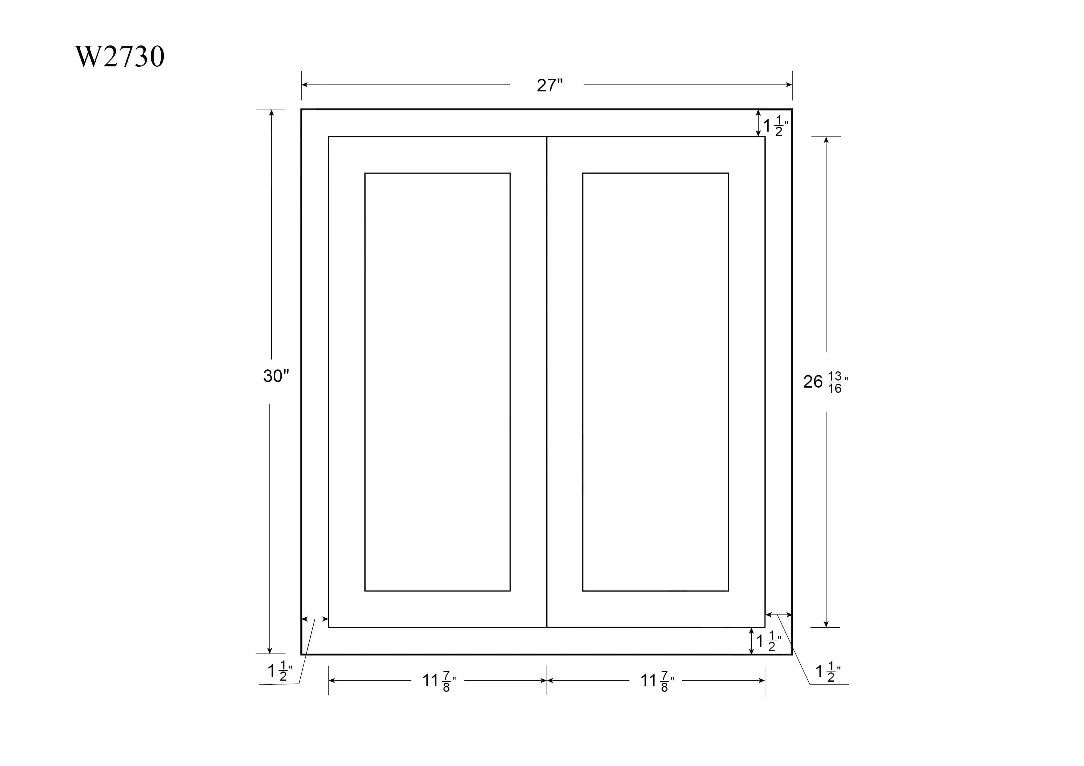 30" Tall Custom Inset Shaker Wall Cabinet - Double Door 24", 27", 30", 33" & 36"