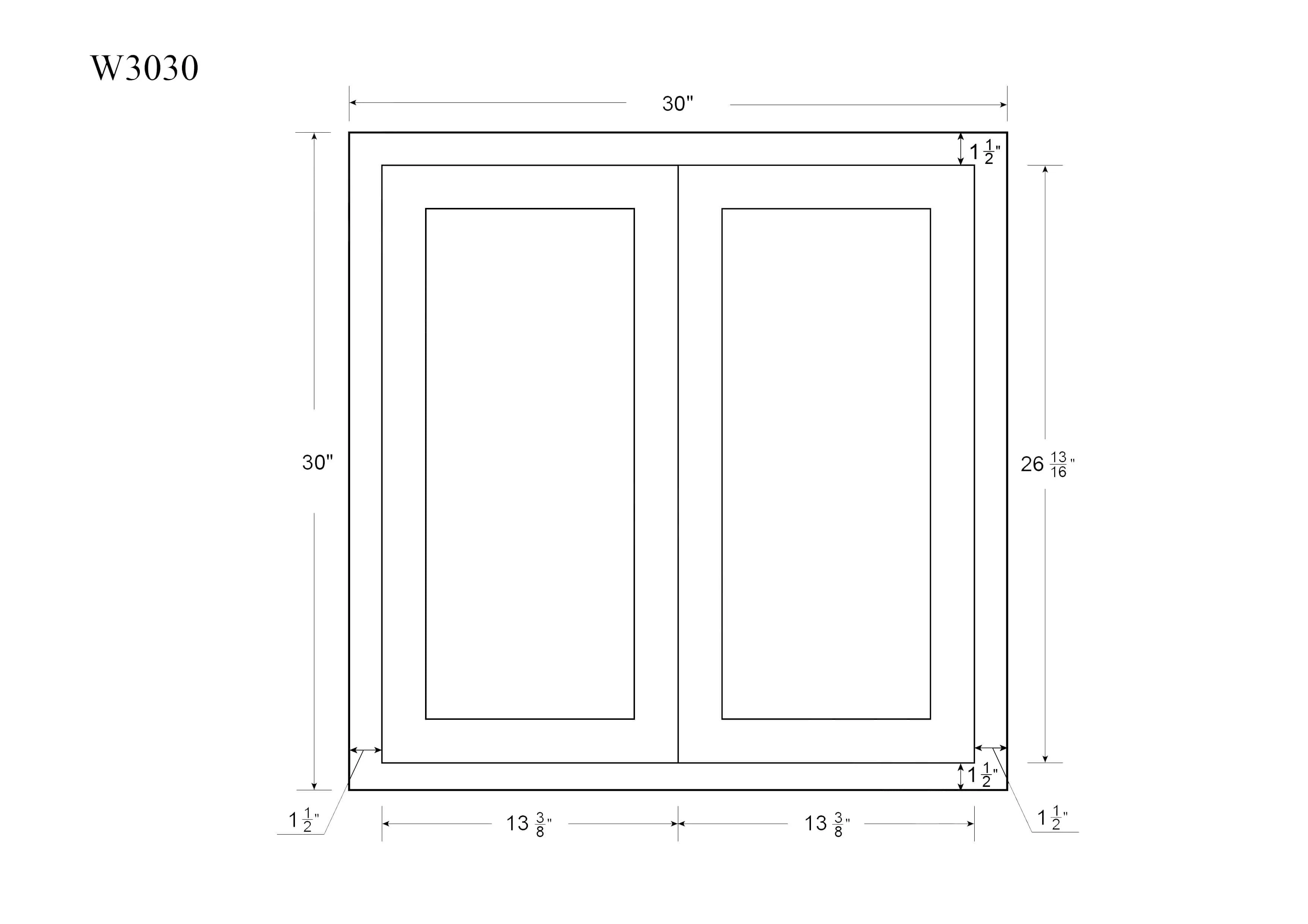 30" Tall Custom Inset Shaker Wall Cabinet - Double Door 24", 27", 30", 33" & 36"