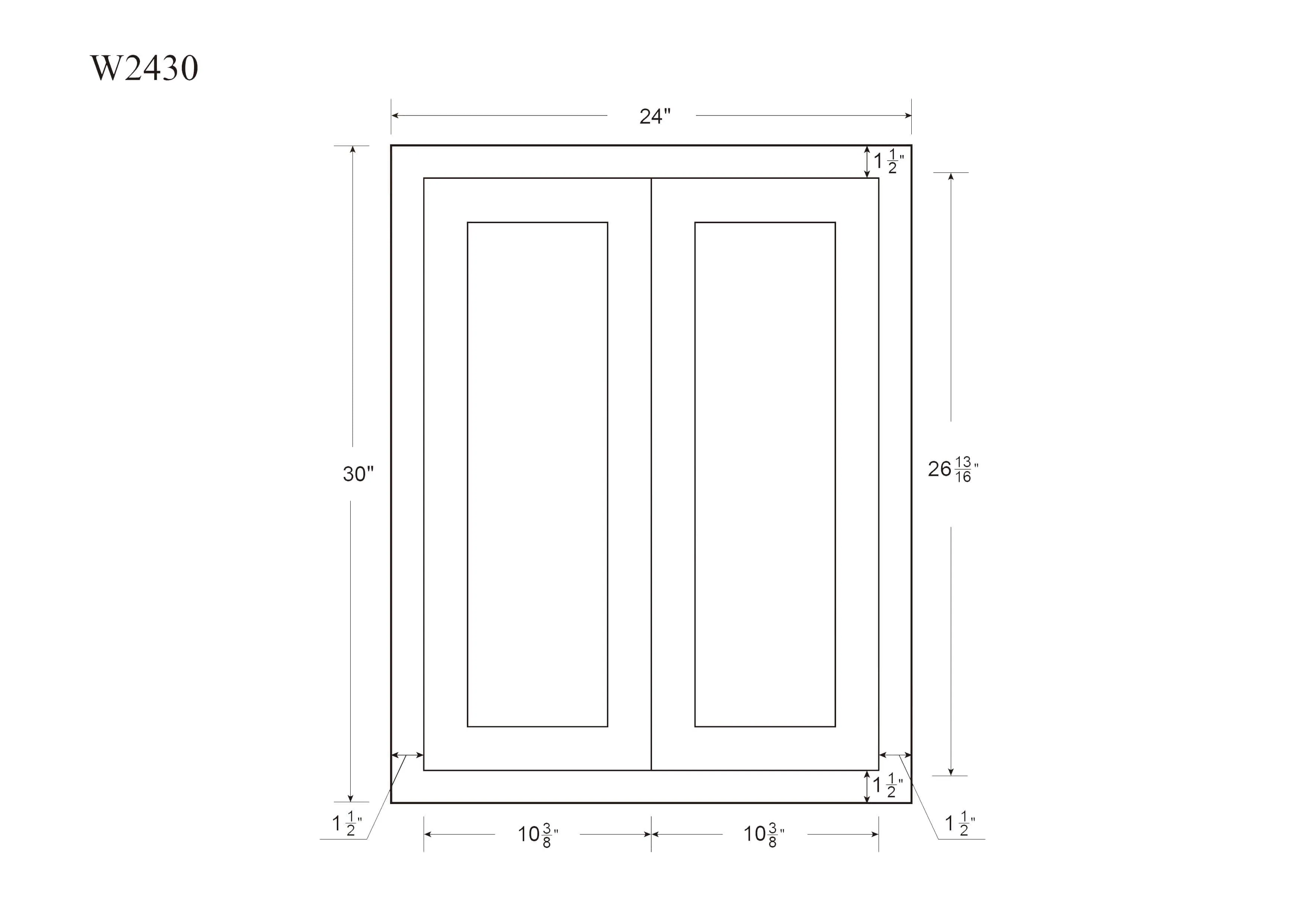 30" Tall Custom Inset Shaker Wall Cabinet - Double Door 24", 27", 30", 33" & 36"