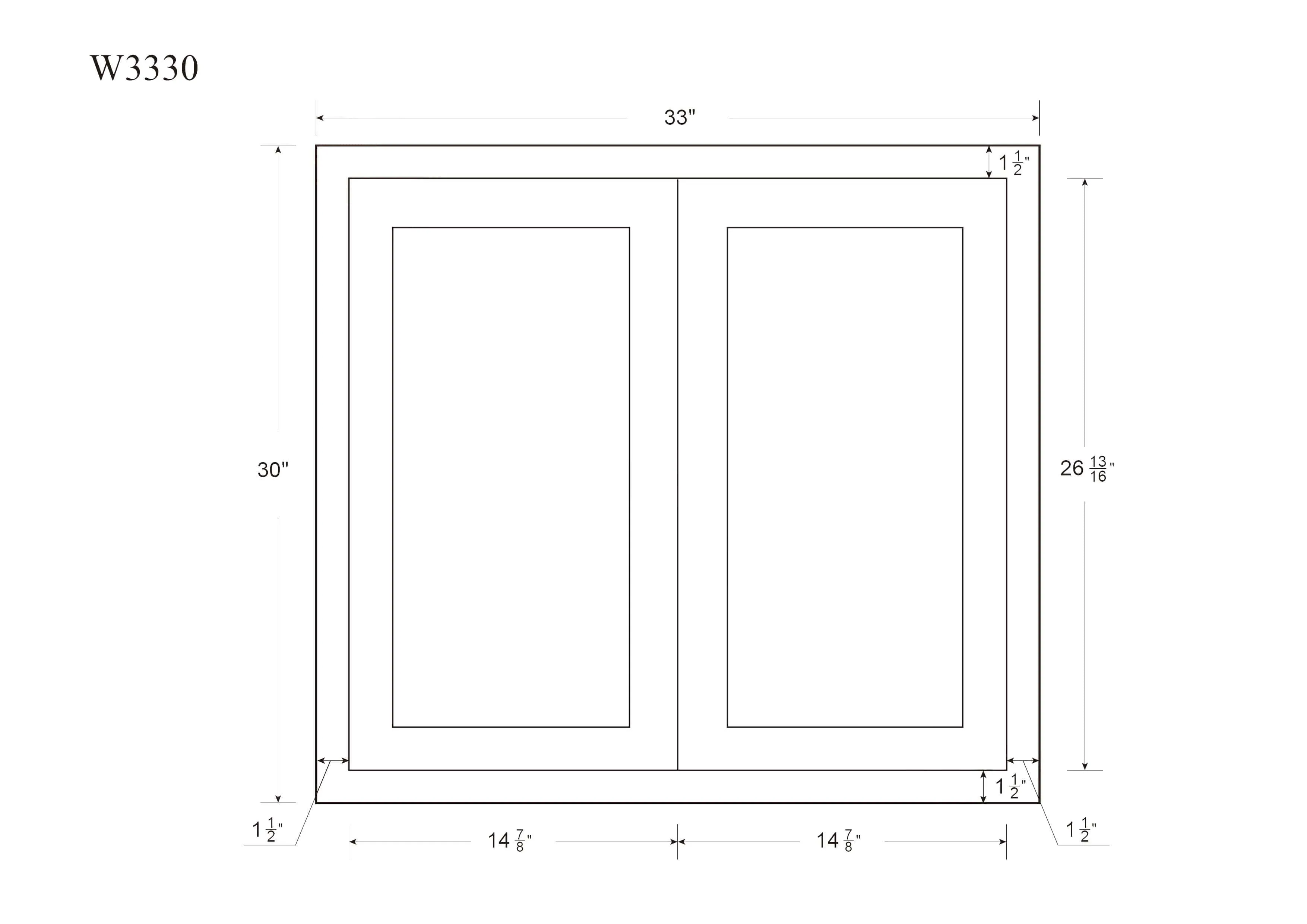 30" Tall Custom Inset Shaker Wall Cabinet - Double Door 24", 27", 30", 33" & 36"