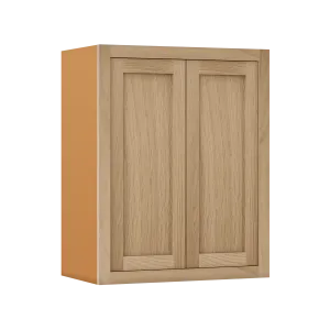 36" Tall White Oak Inset Shaker Wall Cabinet - Double Door 24", 27", 30", 33" & 36" Wide