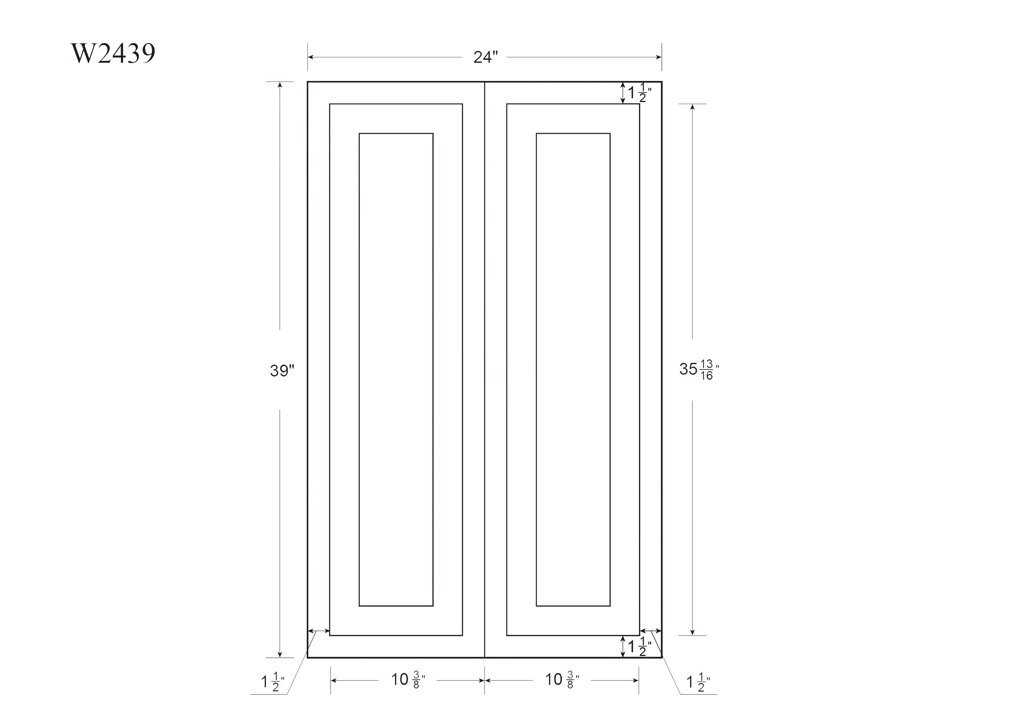 39" Tall Custom Color Glass Ready Inset Shaker Wall Cabinet - Double Door 24", 27", 30", 33" & 36" Wide