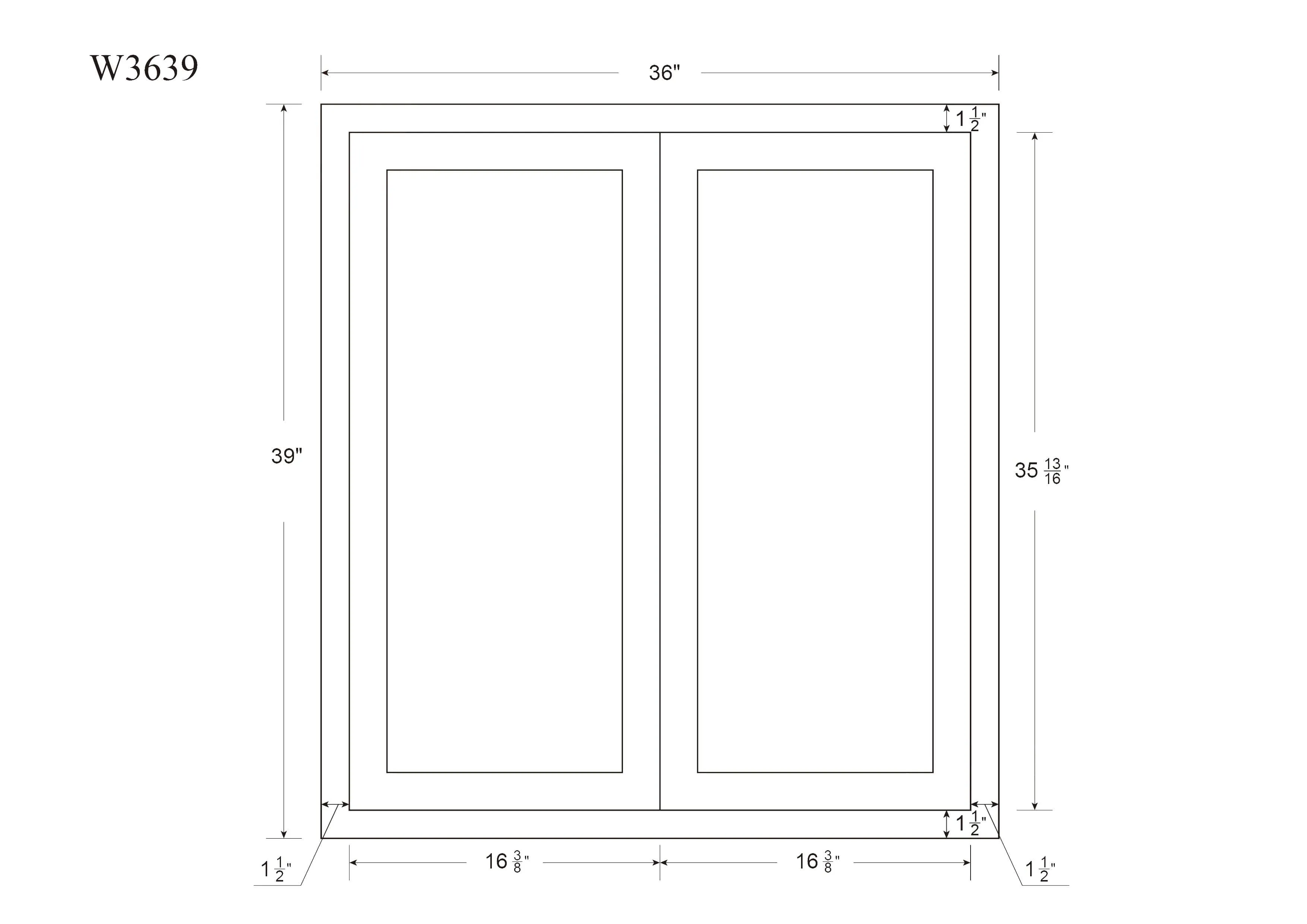 39" Tall Custom Color Glass Ready Inset Shaker Wall Cabinet - Double Door 24", 27", 30", 33" & 36" Wide