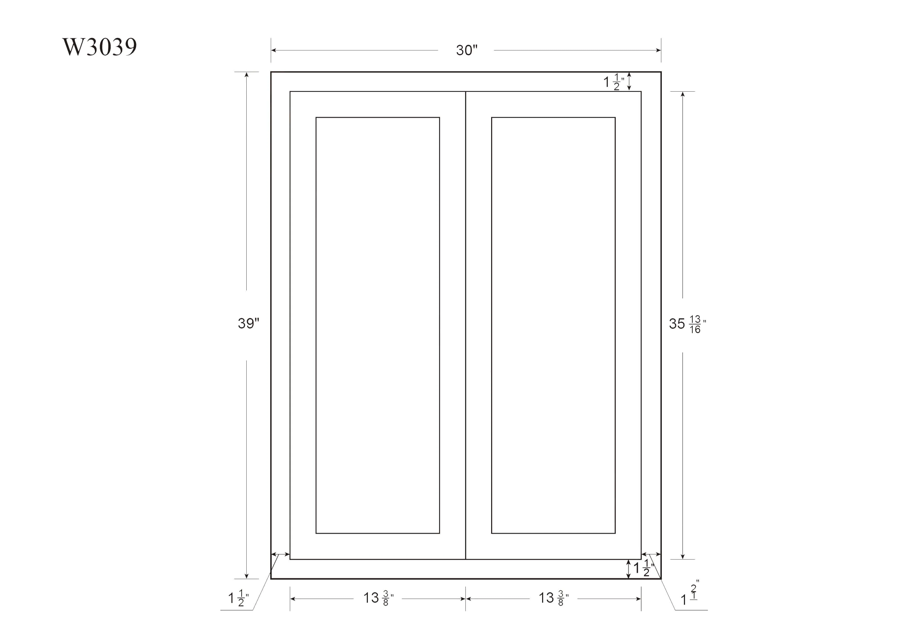 39" Tall Custom Color Glass Ready Inset Shaker Wall Cabinet - Double Door 24", 27", 30", 33" & 36" Wide