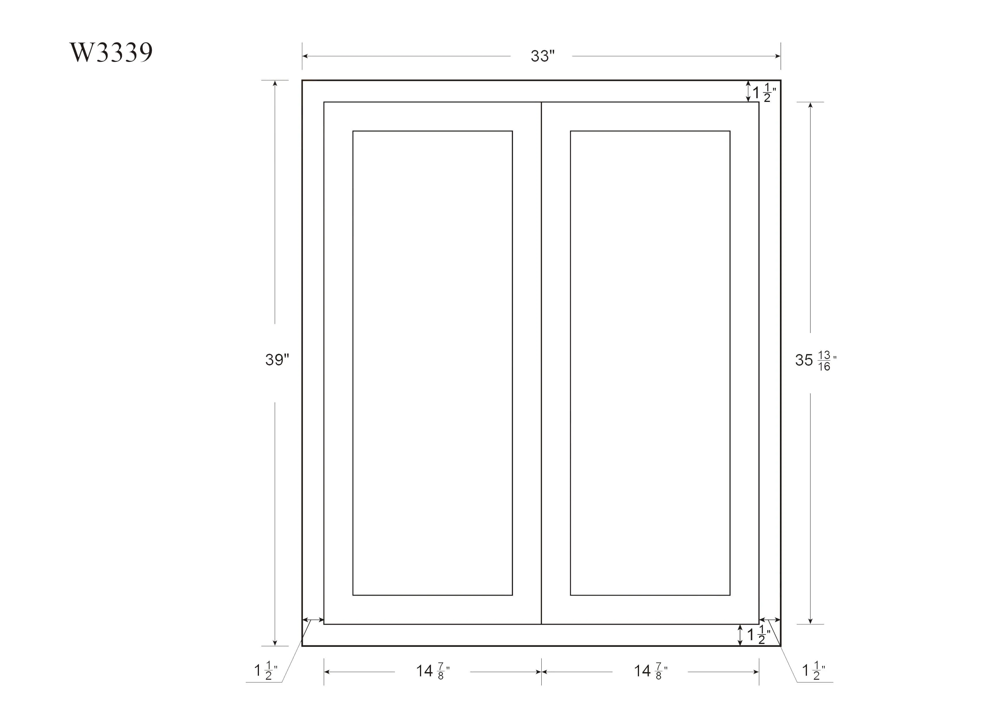 39" Tall Custom Color Glass Ready Inset Shaker Wall Cabinet - Double Door 24", 27", 30", 33" & 36" Wide