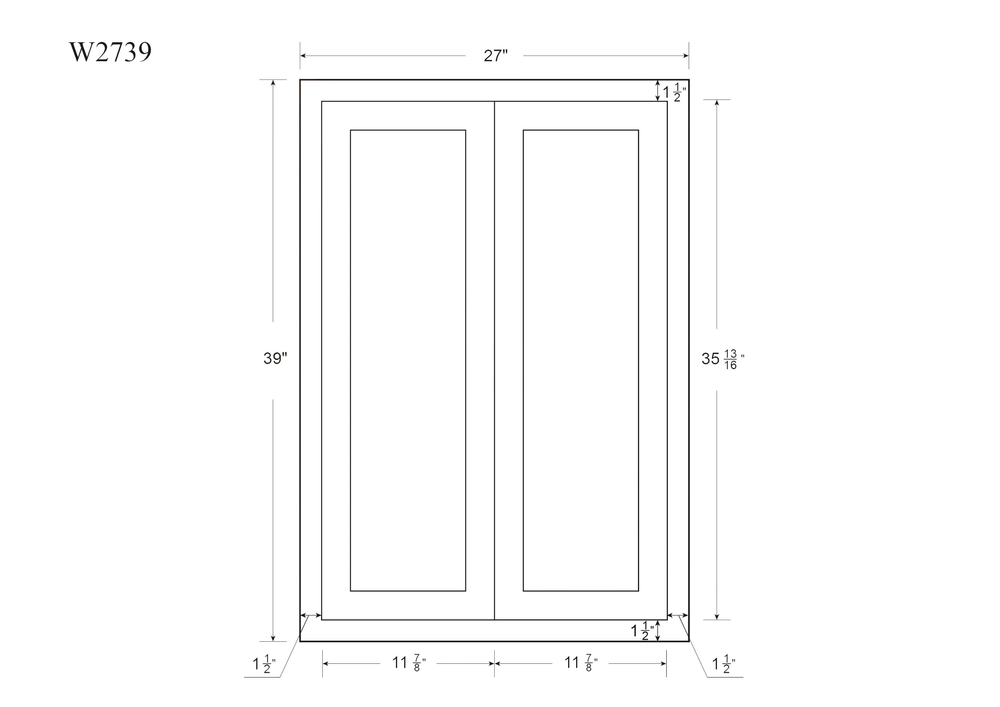 39" Tall Custom Color Glass Ready Inset Shaker Wall Cabinet - Double Door 24", 27", 30", 33" & 36" Wide