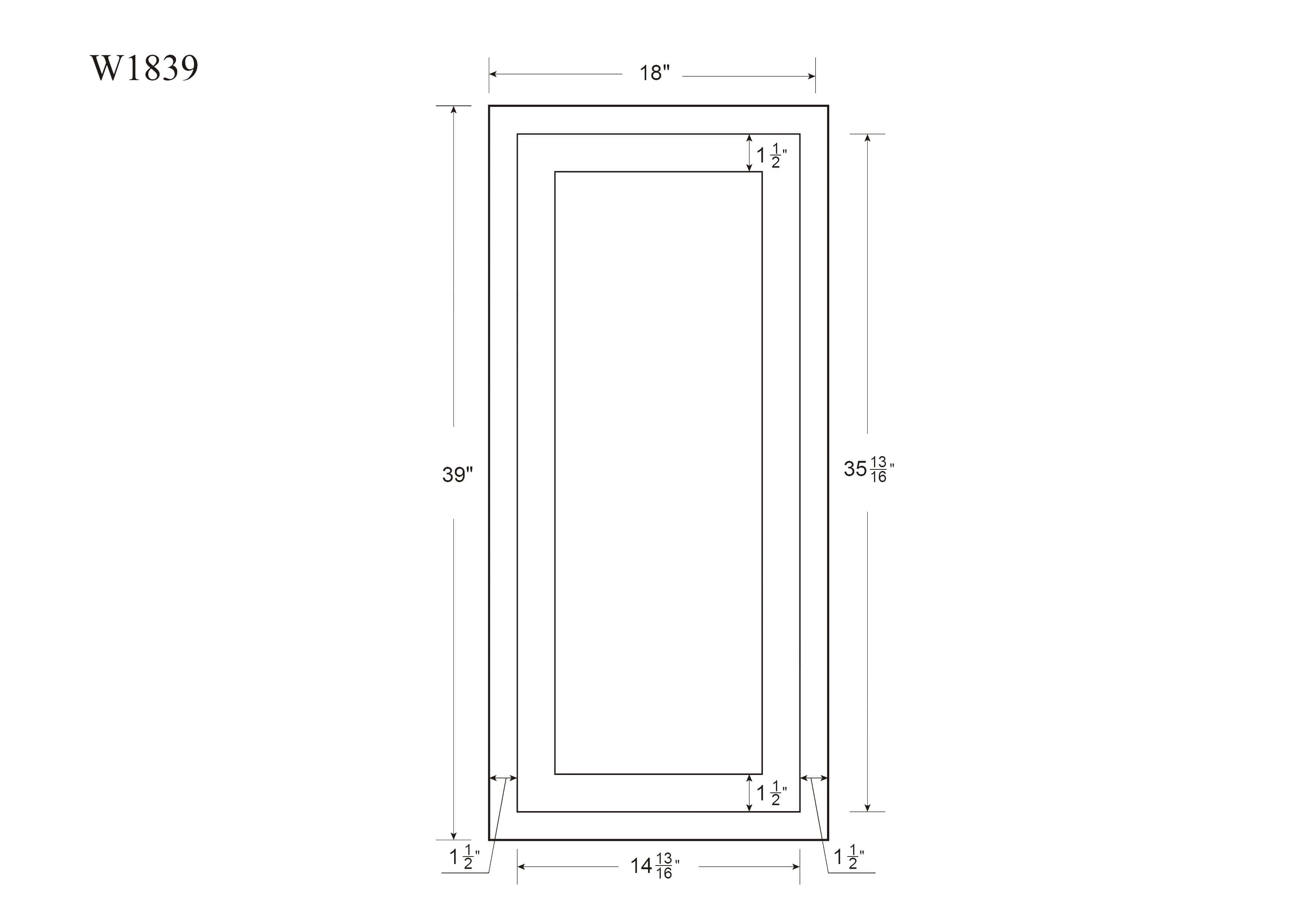 39" Tall Custom Inset Shaker Wall Cabinet - Single Door 9", 12", 15", 18" & 21"