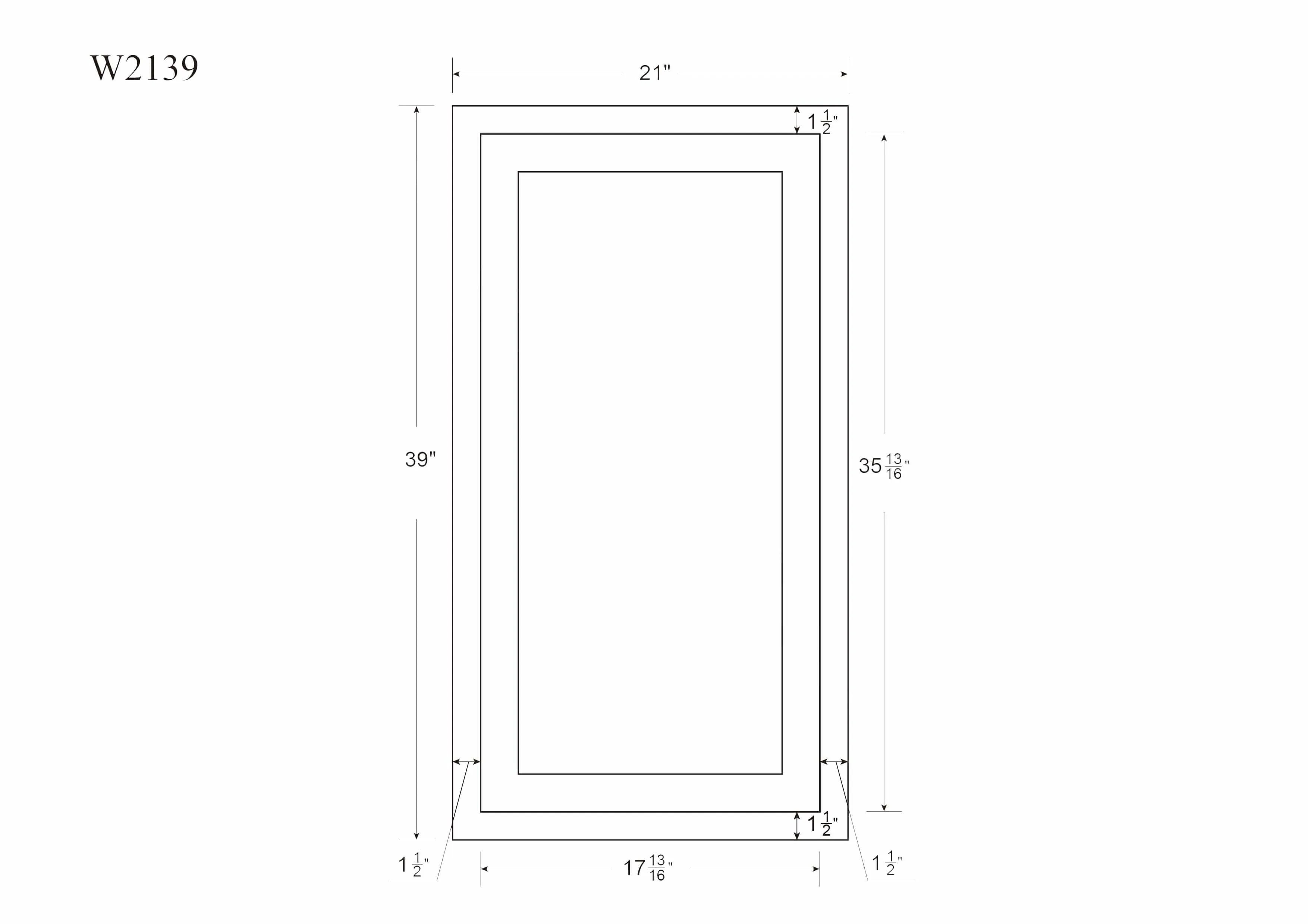 39" Tall Custom Inset Shaker Wall Cabinet - Single Door 9", 12", 15", 18" & 21"