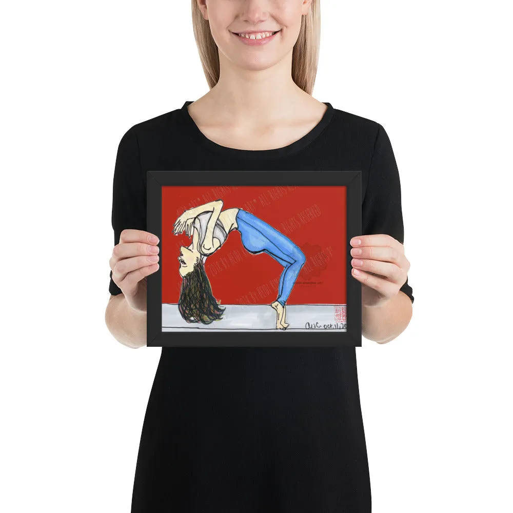 Backbend Brunette Yogini Yoga Pose Art Framed Matte Paper Poster - Made in USA