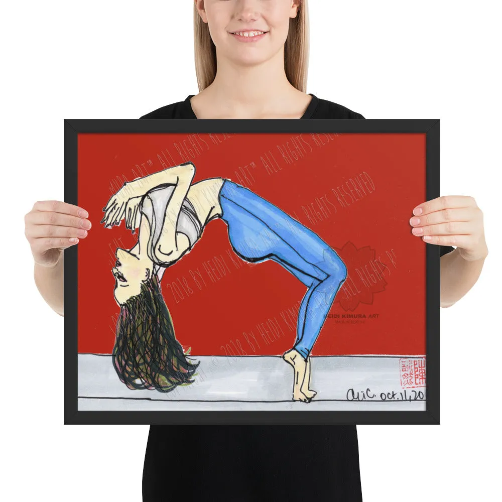 Backbend Brunette Yogini Yoga Pose Art Framed Matte Paper Poster - Made in USA