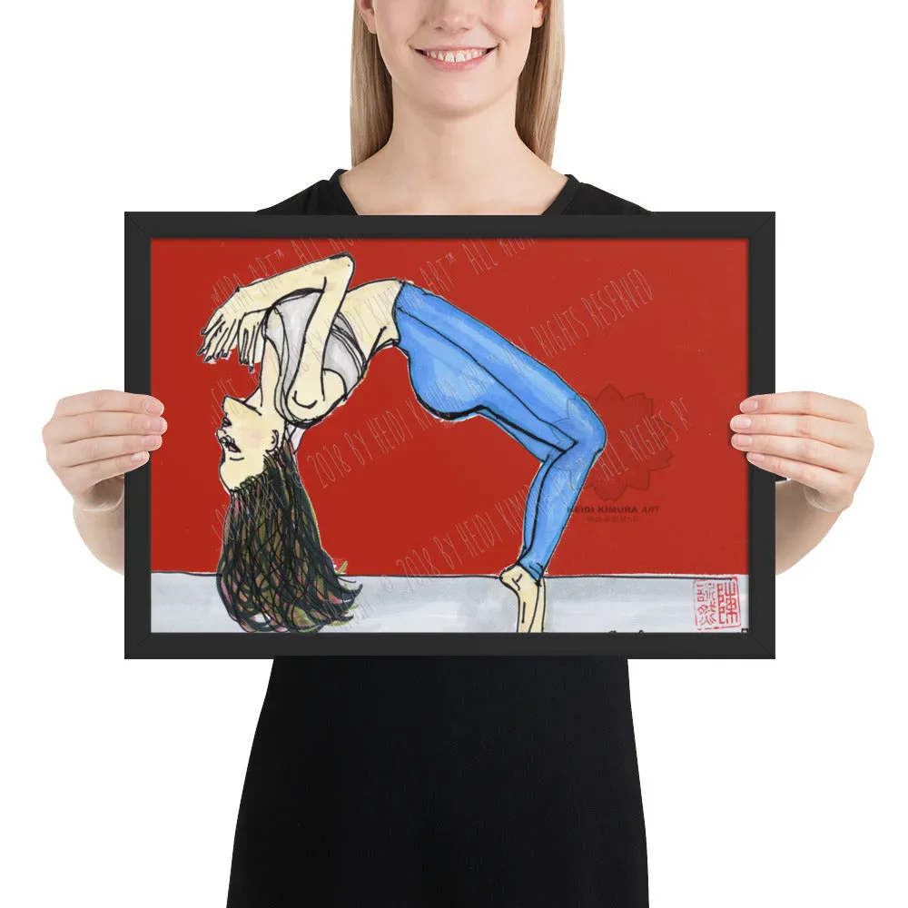 Backbend Brunette Yogini Yoga Pose Art Framed Matte Paper Poster - Made in USA