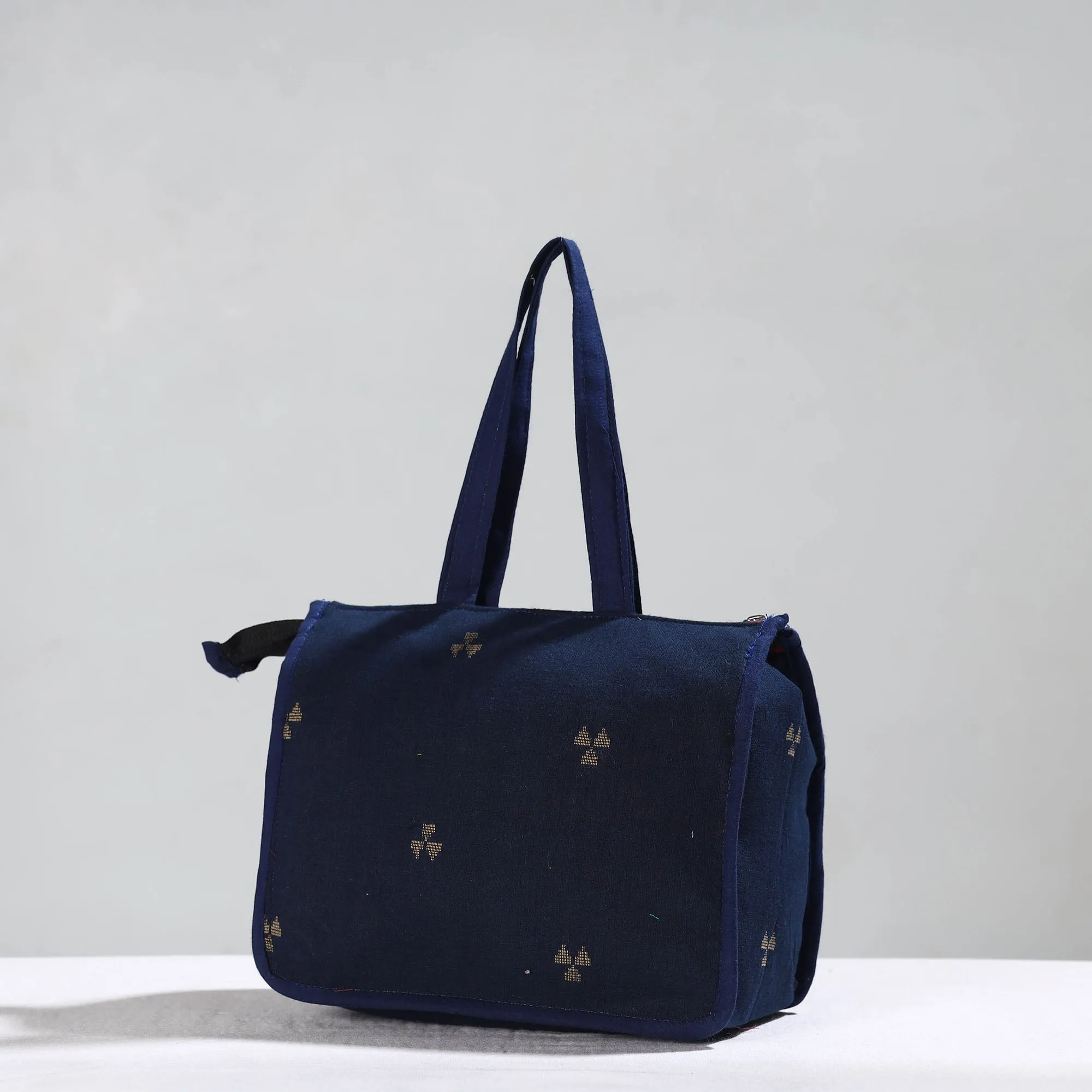 Blue - Handcrafted Jacquard Cotton Hand Bag 10
