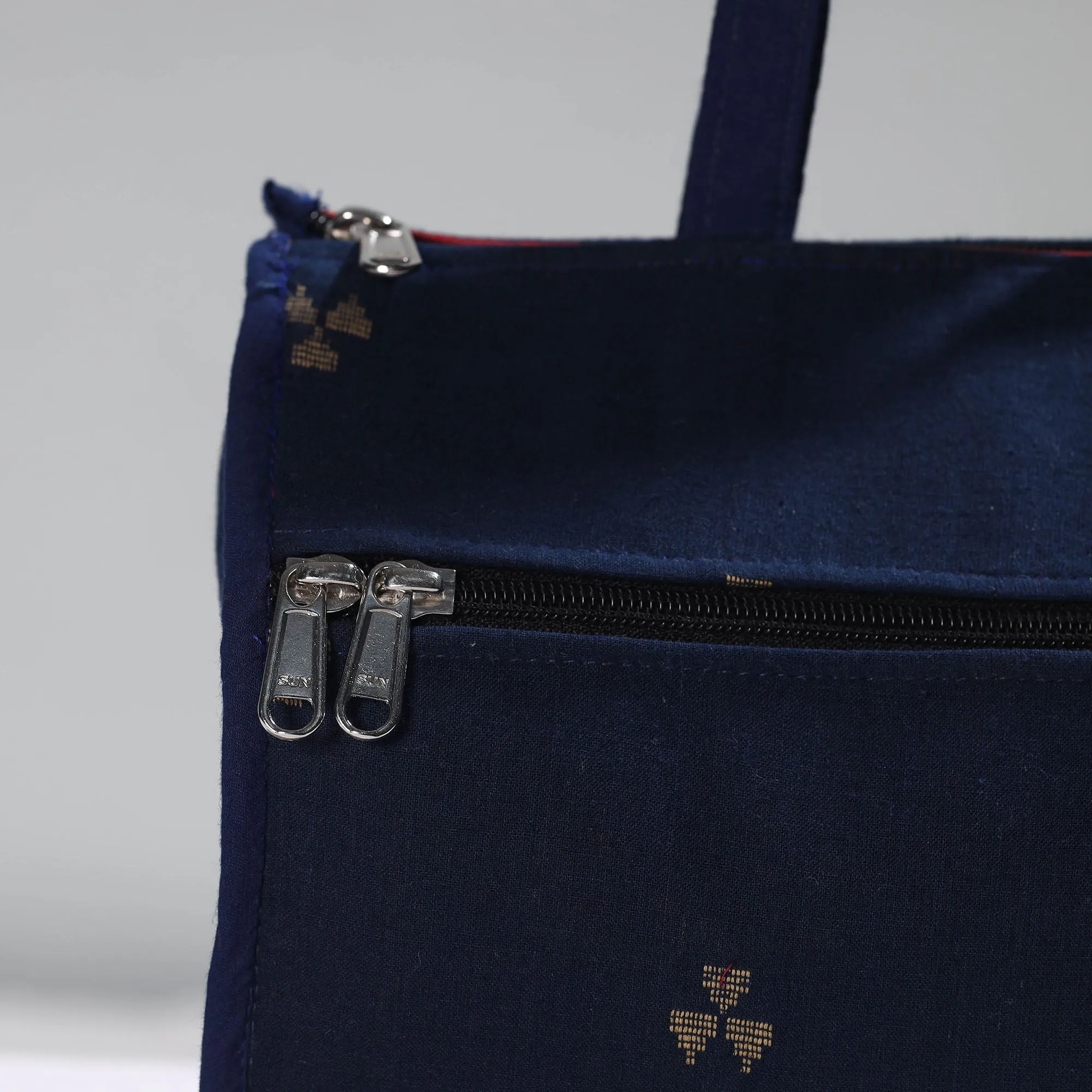 Blue - Handcrafted Jacquard Cotton Hand Bag 10