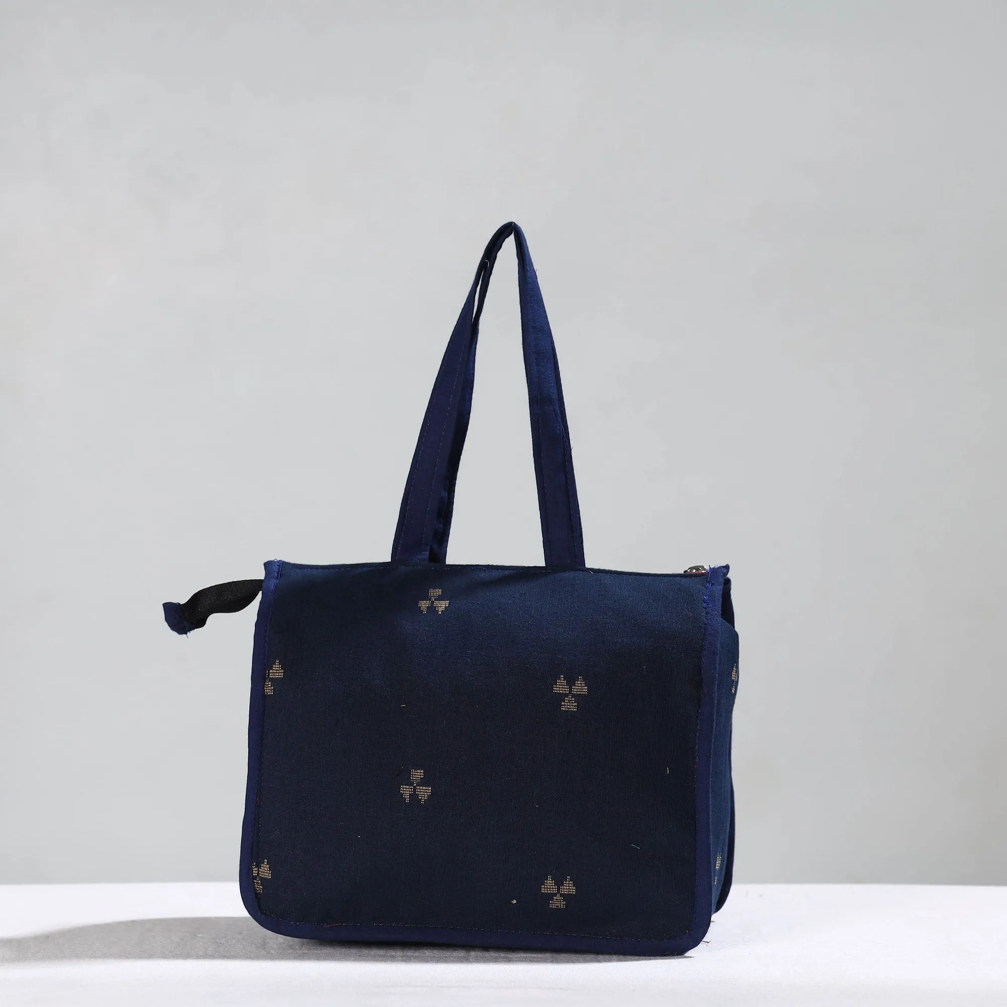 Blue - Handcrafted Jacquard Cotton Hand Bag 10