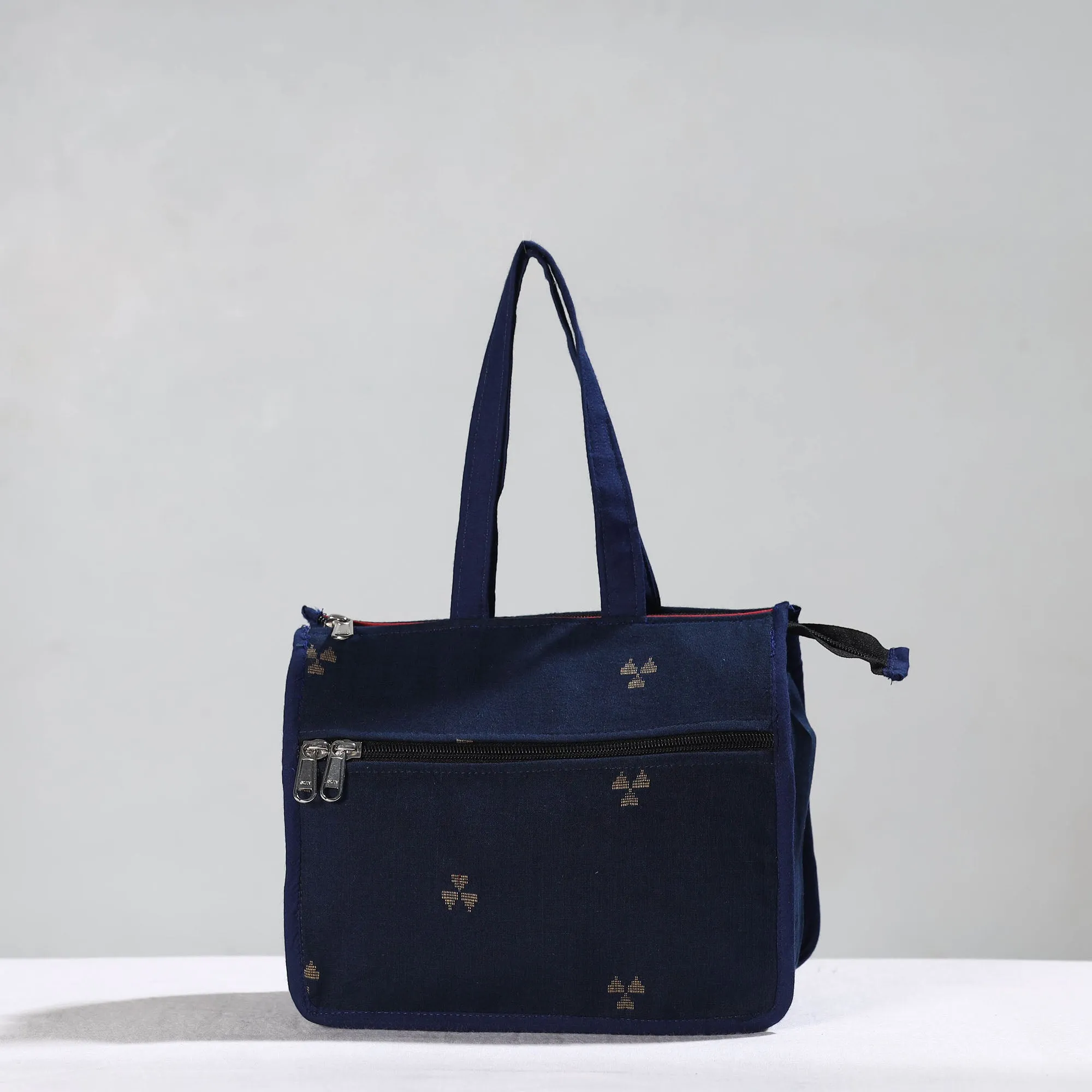 Blue - Handcrafted Jacquard Cotton Hand Bag 10