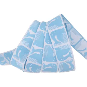By the Seaside - Grumpy Whale in Blue - 7/8" width - By Loes Van Oosten - One Yard