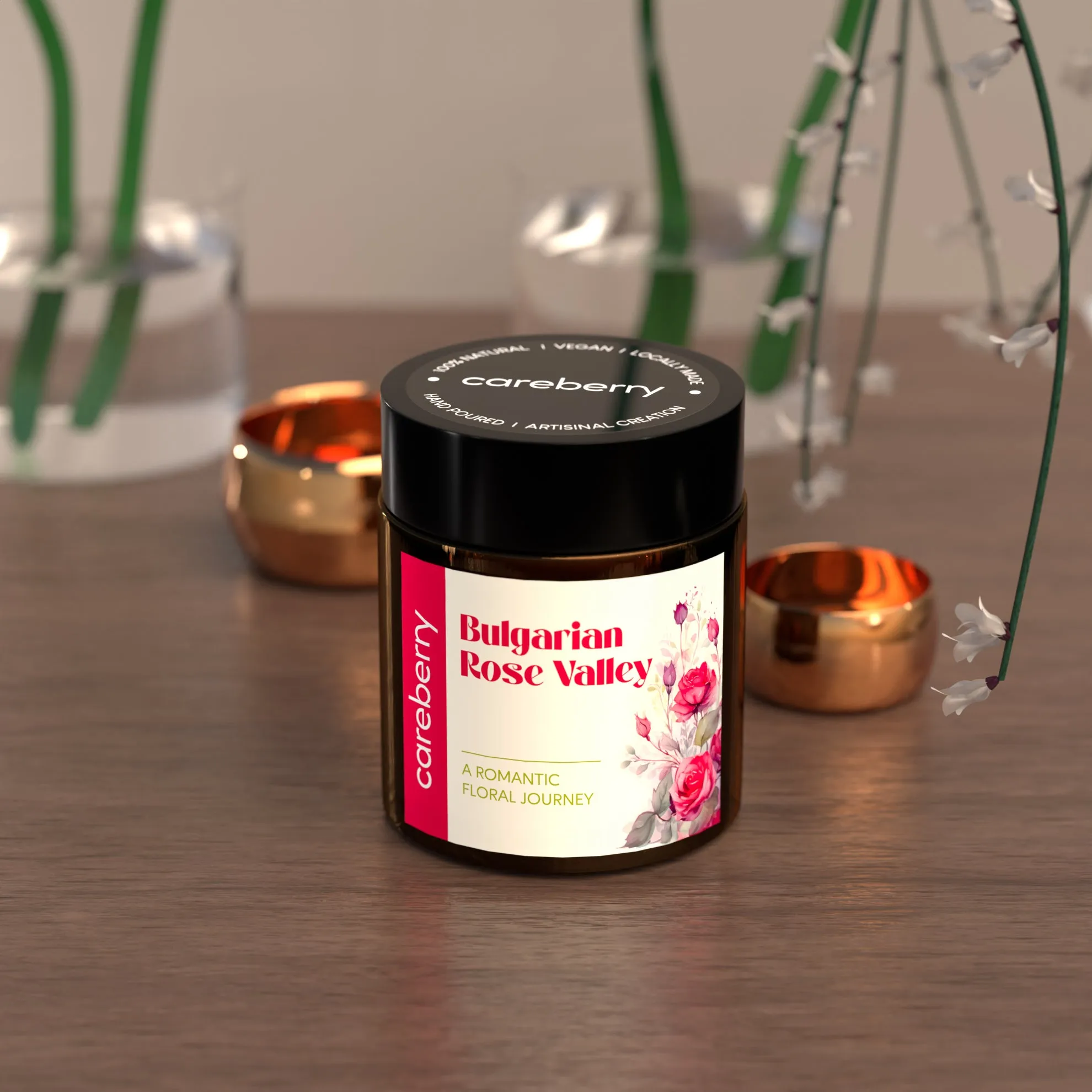 Careberry's Bulgarian Rose Valley Candle | Romantic Symphony of Rose Aromas, 100g