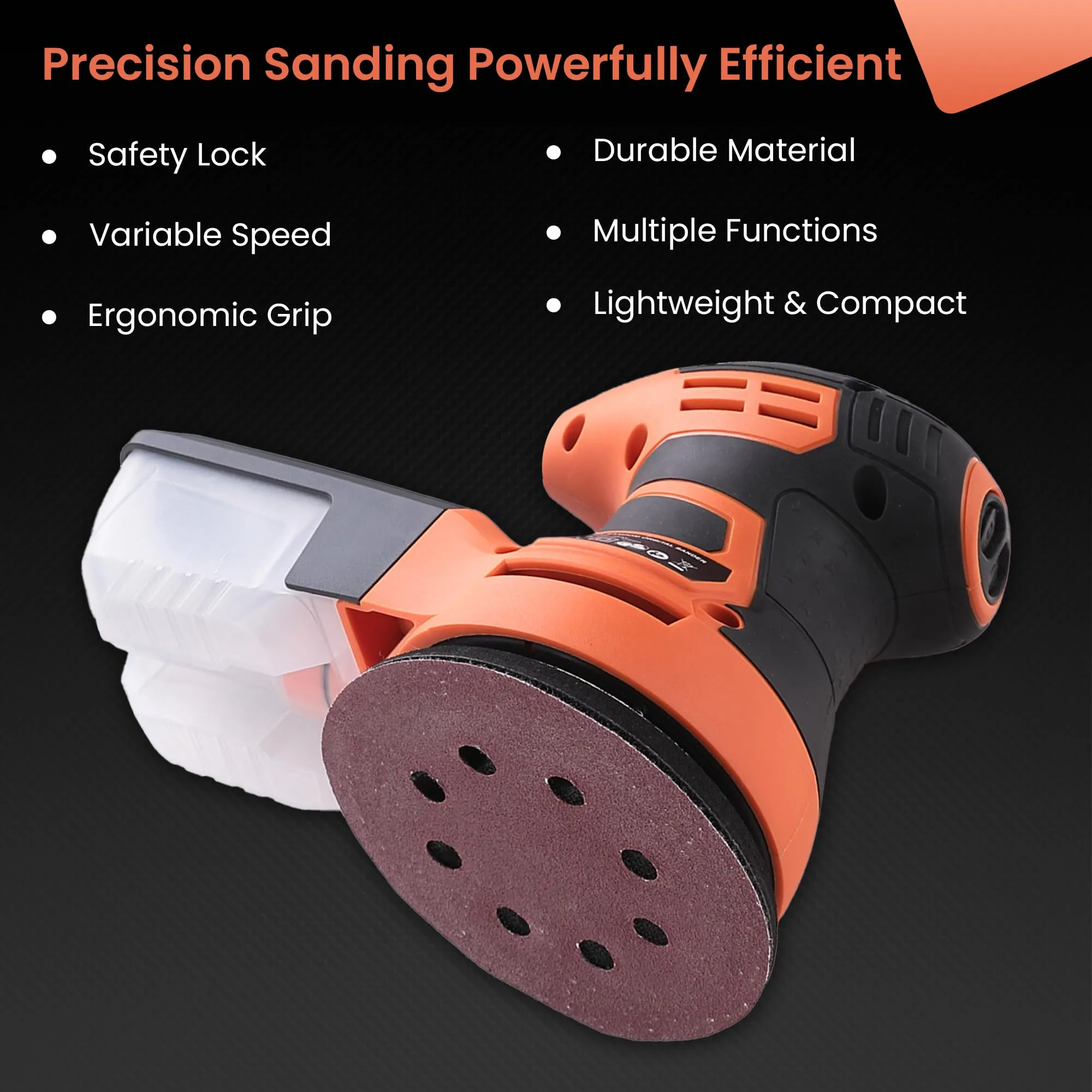 Cheston 350W Random Orbit Sander with 6 Variable Speed | 13000RPM | 125mm | High-Performance Dust Collection System suitable for Sanding of Wood, Wall & Metal Surface