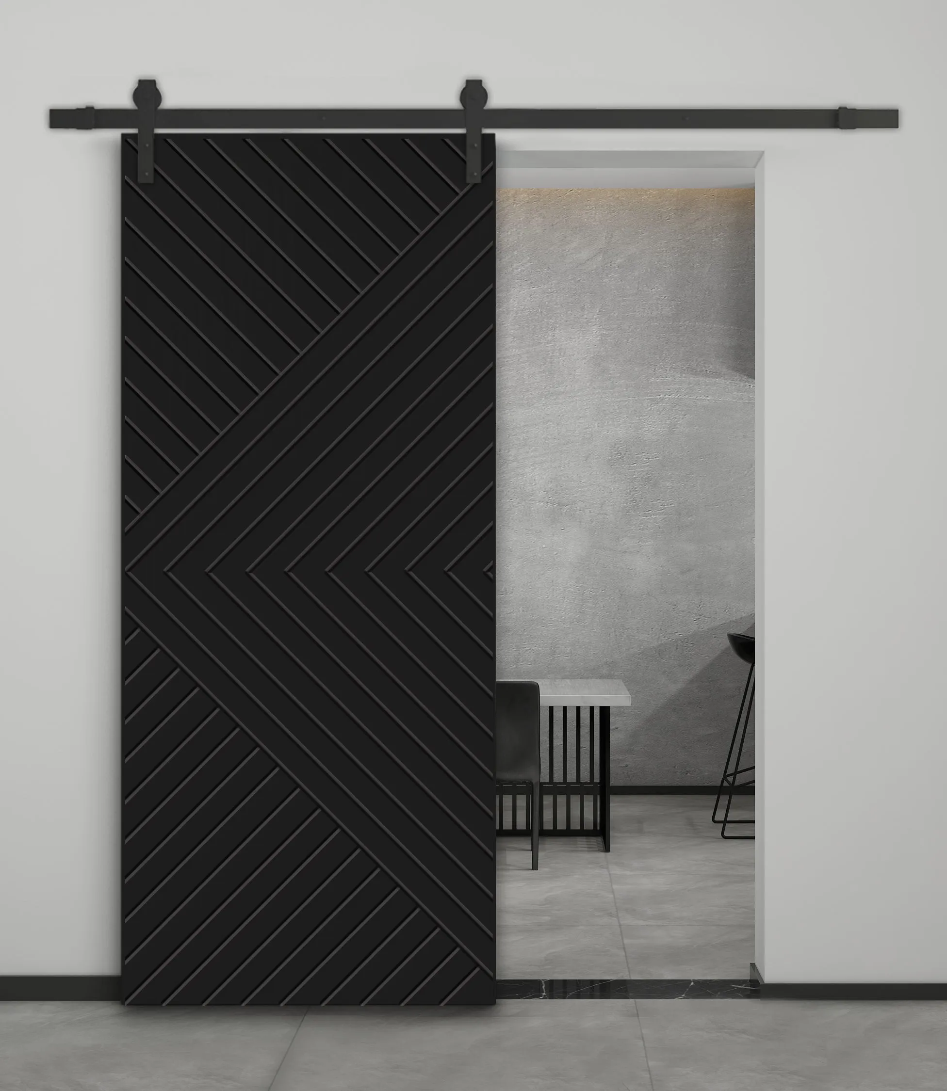 Chevron Arrow Pattern Composite MDF Sliding Barn Door with Hardware Kit