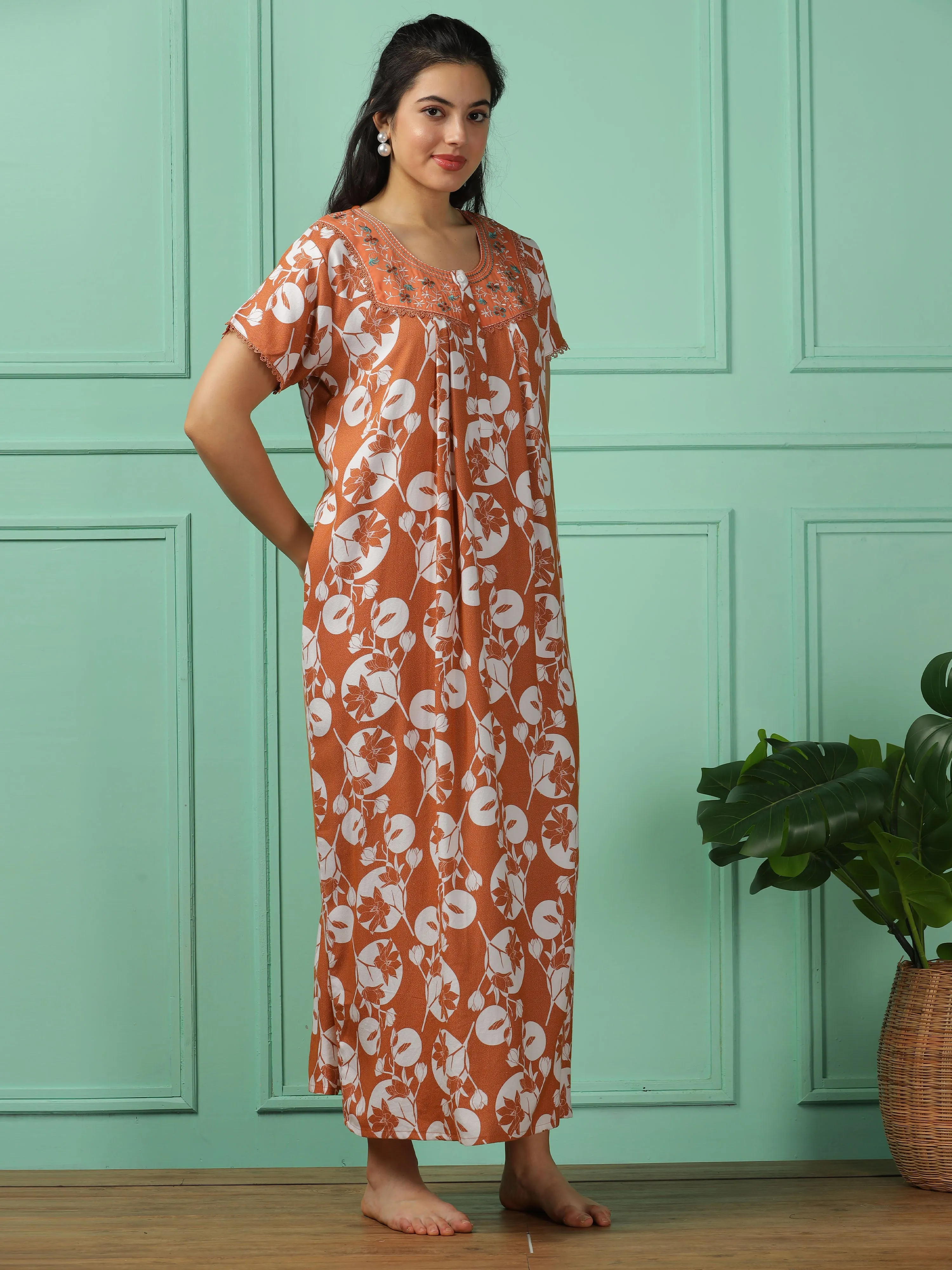 Chic Rose Sandal Maxi Nighty - Soft, Wrinkle-Free Comfort Nightwear
