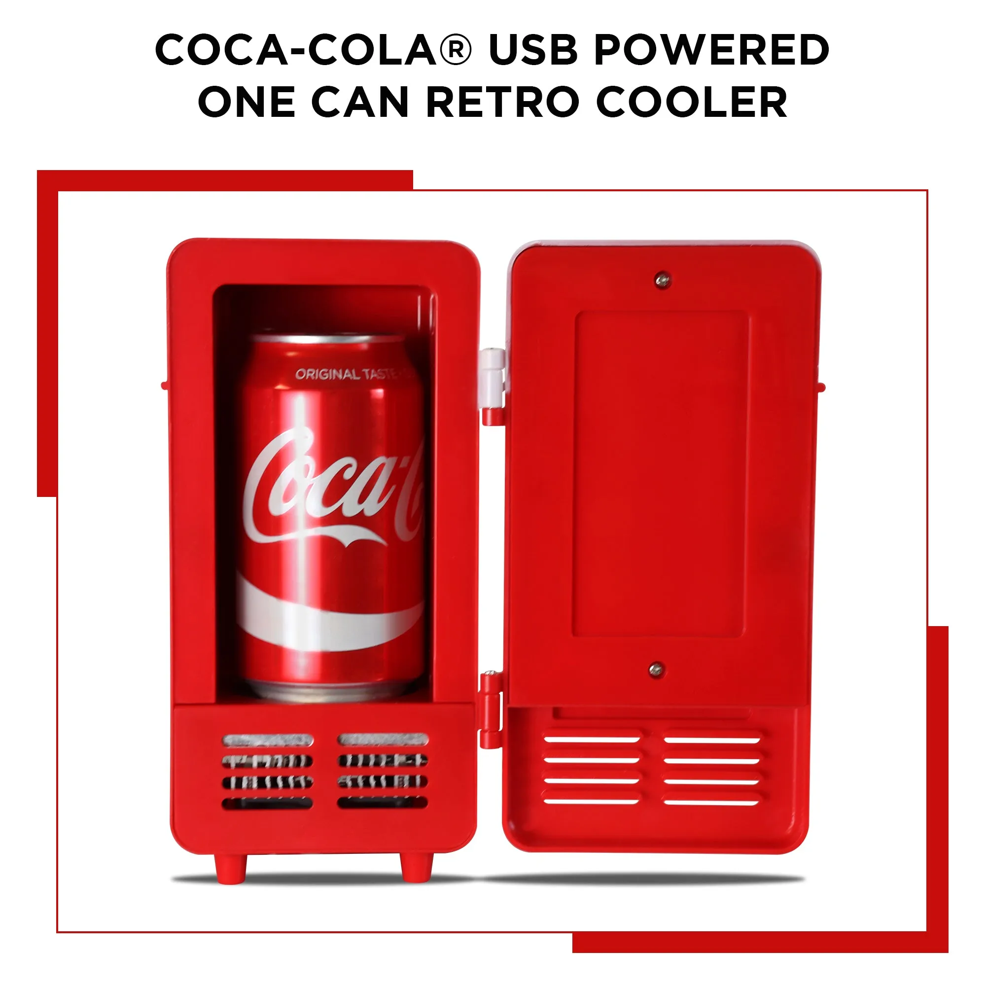 Coca-Cola Single Can Cooler, Red, USB Powered Retro One Can Mini Fridge, Thermoelectric Cooler for Desk, Home, Office, Dorm, Unique Gift for Students or Office Workers