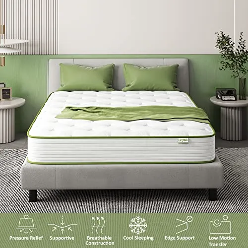 Crystli Full Size Mattress 10 Inch Memory Foam Mattress Hybrid Bed Mattress with Wrapped Innersprings CertiPUR-US Certified Medium Firm Bed-in-a-Box Pressure Relieving Supportive Full Mattress