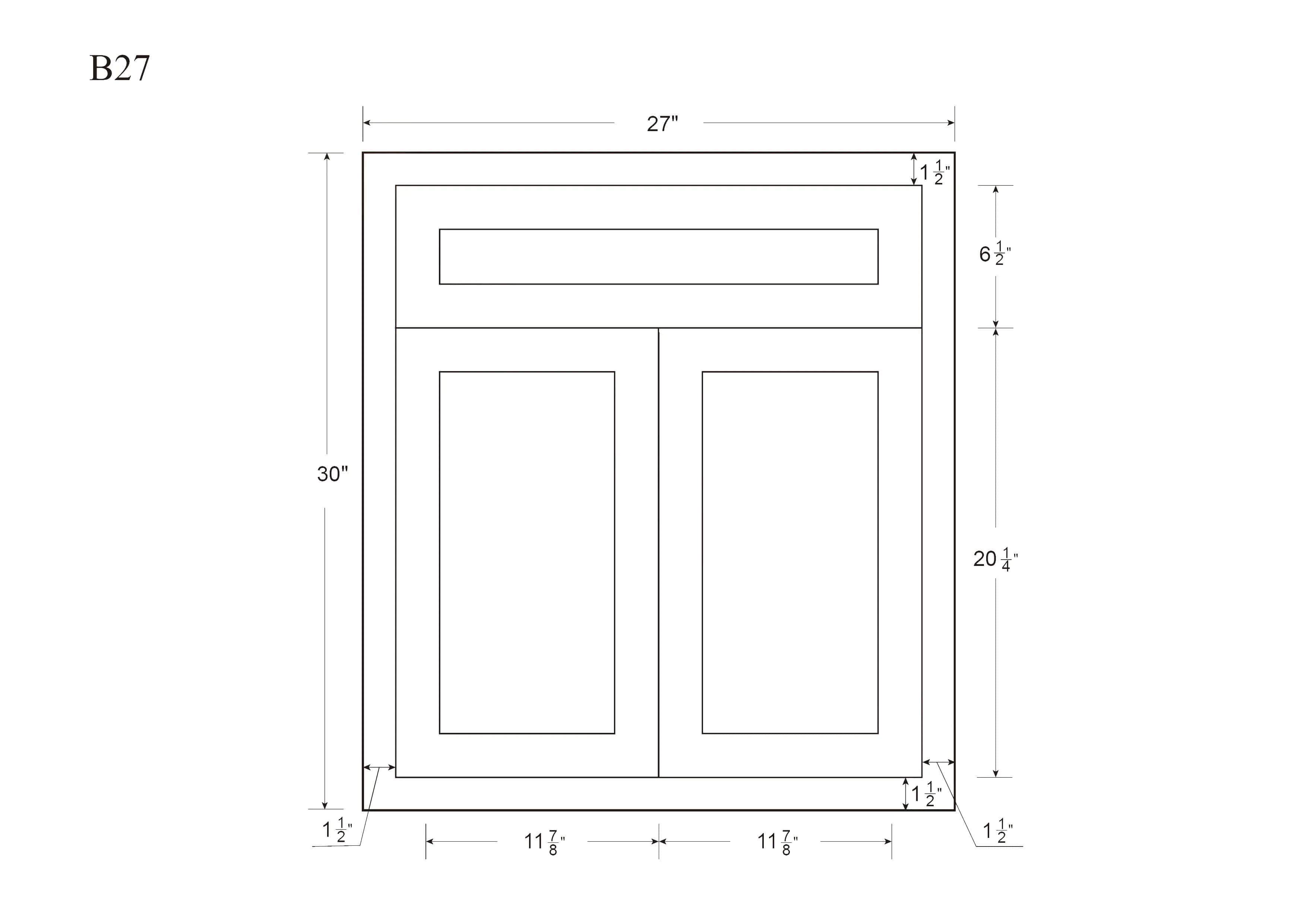 Custom Inset Base Cabinet - Double Door 24"-27" Wide