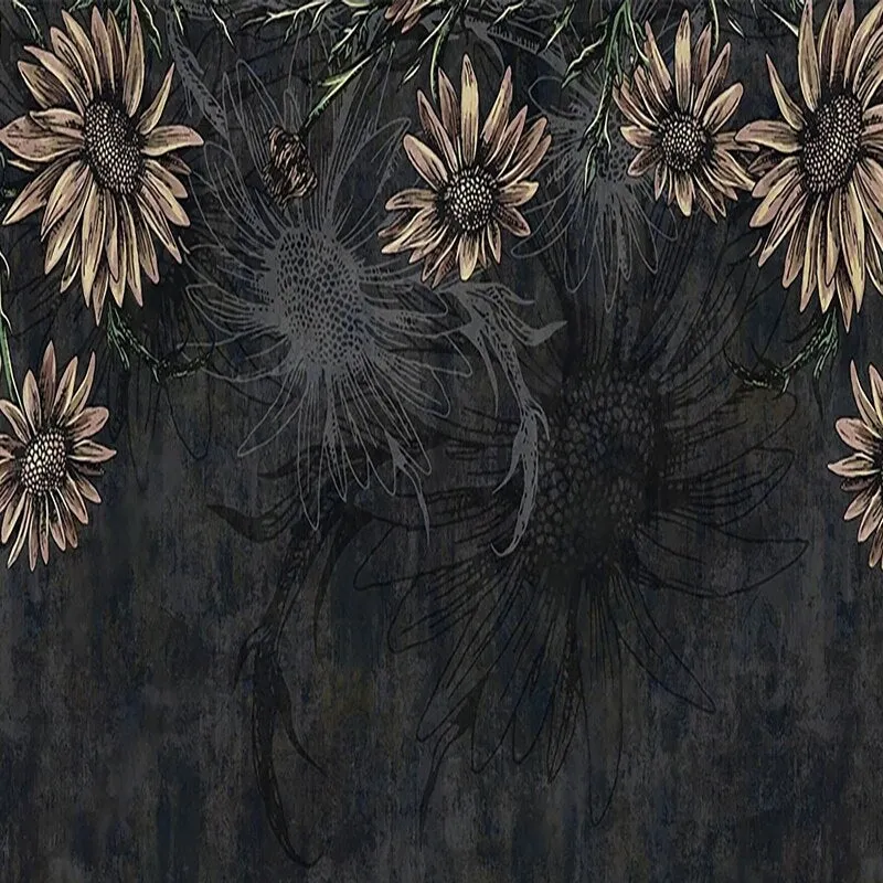 Custom Mural Wallpaper Modern Minimalist Dark Flowers (㎡)