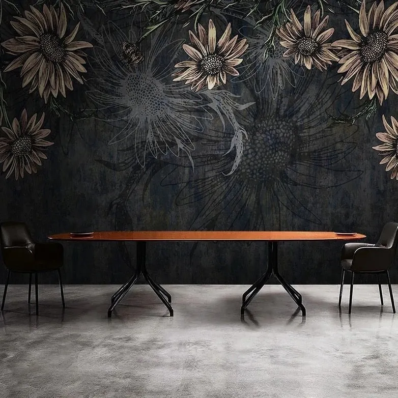 Custom Mural Wallpaper Modern Minimalist Dark Flowers (㎡)