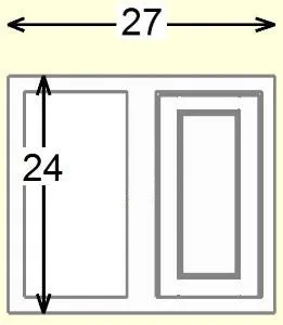 Custom Oak Blind Corner Wall Inset Cabinet 27" Wide by 9", 12" 15", 18", 21", 24", 27", 30", 33", 36", 39  and 42" Tall