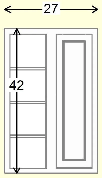 Custom Oak Blind Corner Wall Inset Cabinet 27" Wide by 9", 12" 15", 18", 21", 24", 27", 30", 33", 36", 39  and 42" Tall