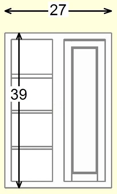 Custom Oak Blind Corner Wall Inset Cabinet 27" Wide by 9", 12" 15", 18", 21", 24", 27", 30", 33", 36", 39  and 42" Tall