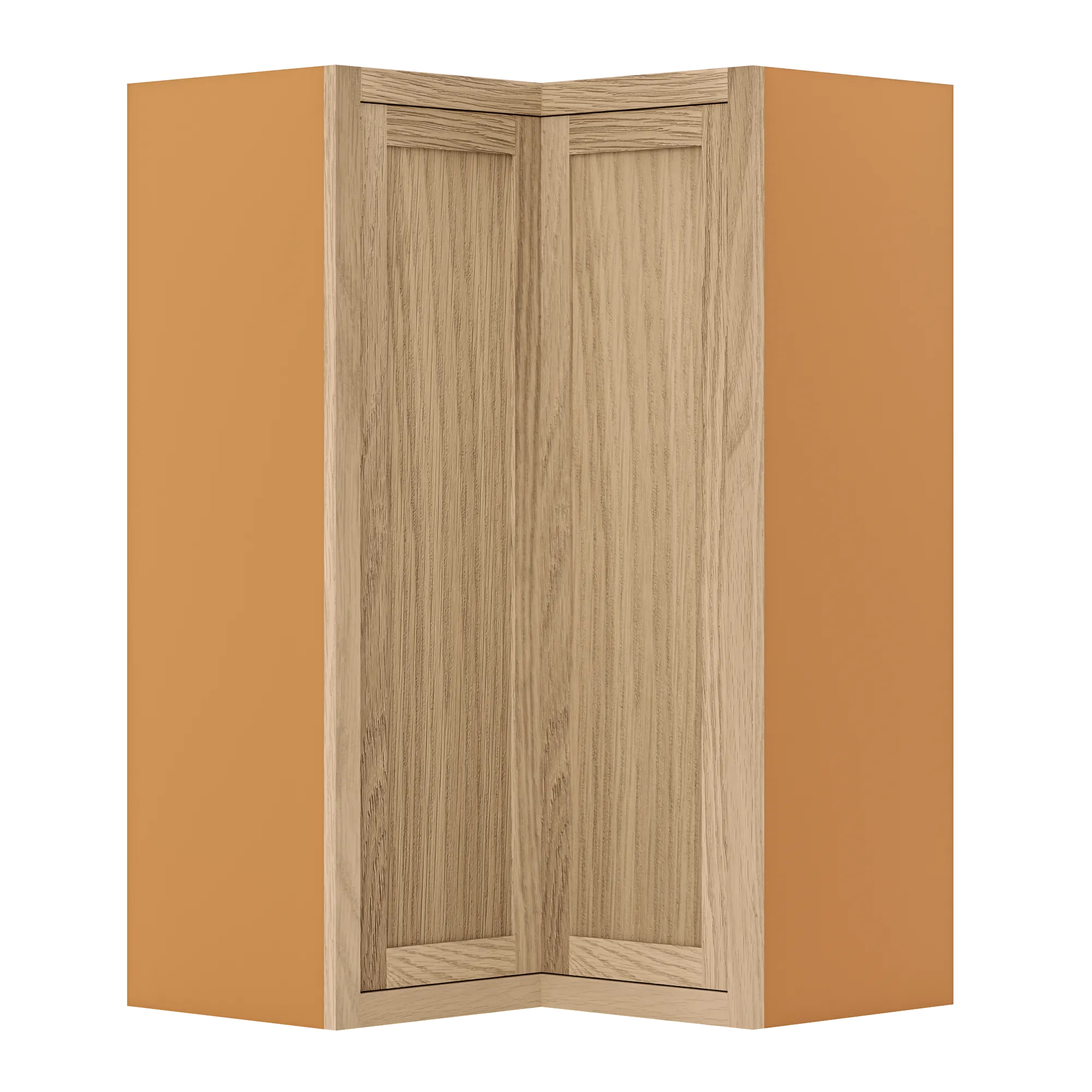 Custom Oak Glass Ready Wall Angle Corner Shaker Wall Cabinet 27" W x 12" to 39" Tall