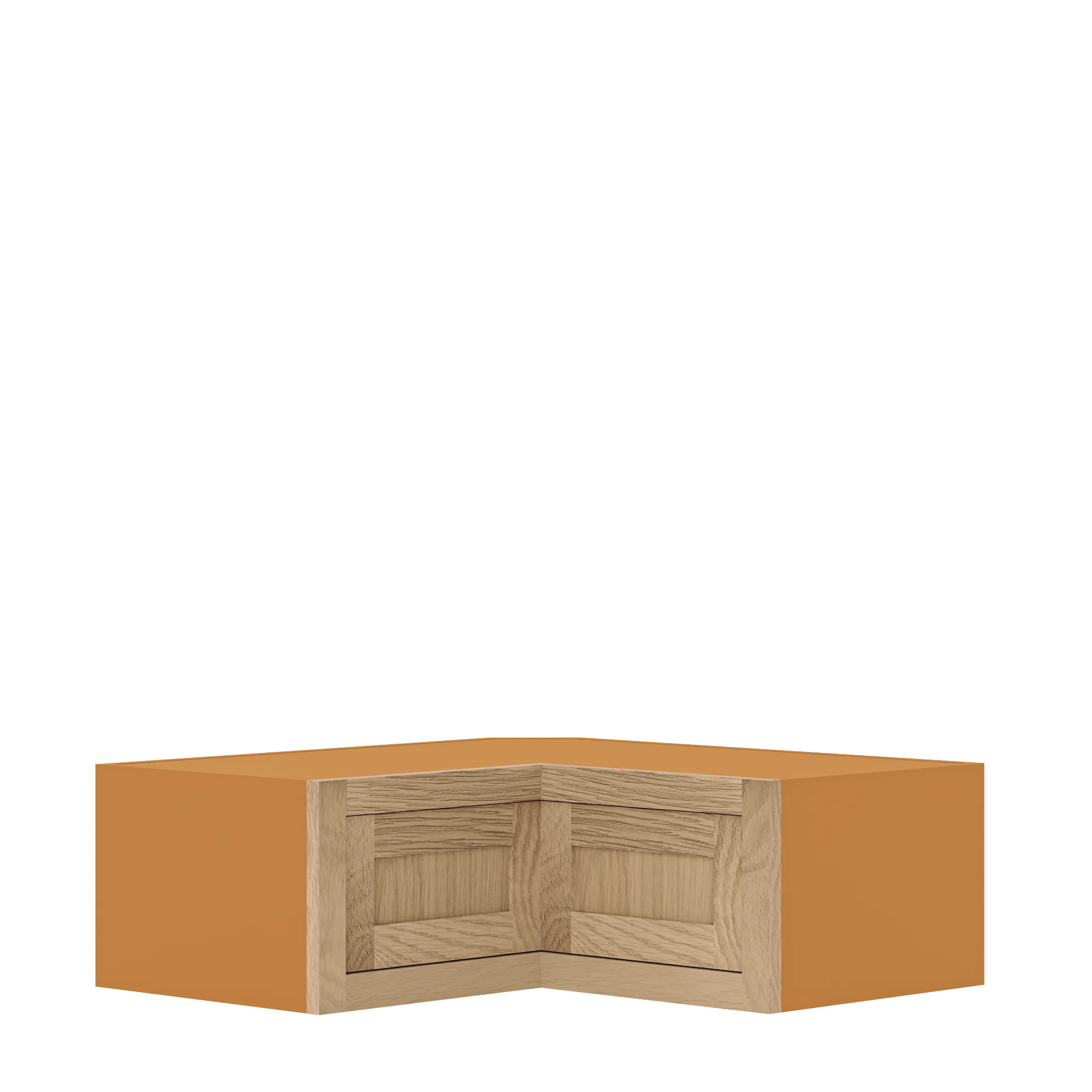 Custom Oak Glass Ready Wall Angle Corner Shaker Wall Cabinet 27" W x 12" to 39" Tall