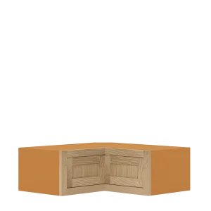 Custom Oak Glass Ready Wall Angle Corner Shaker Wall Cabinet 27" W x 12" to 39" Tall