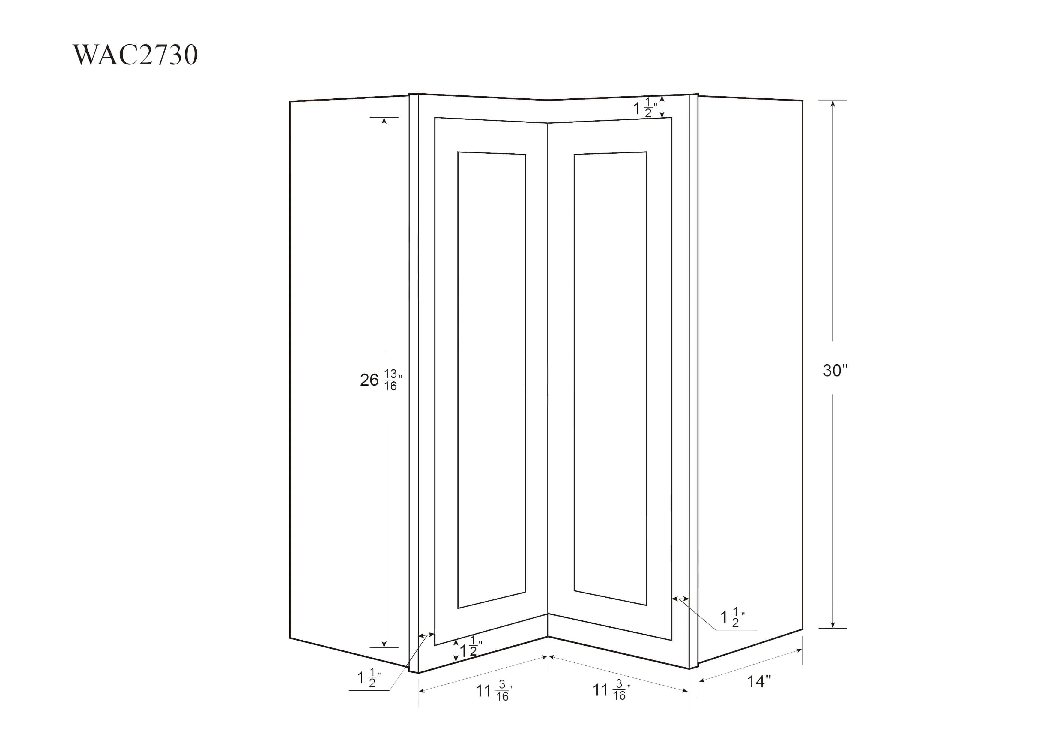 Custom Oak Stacker Wall Angle Corner Shaker Wall Cabinet 27" W x 12" to 39" Tall - Solid Panel Doors