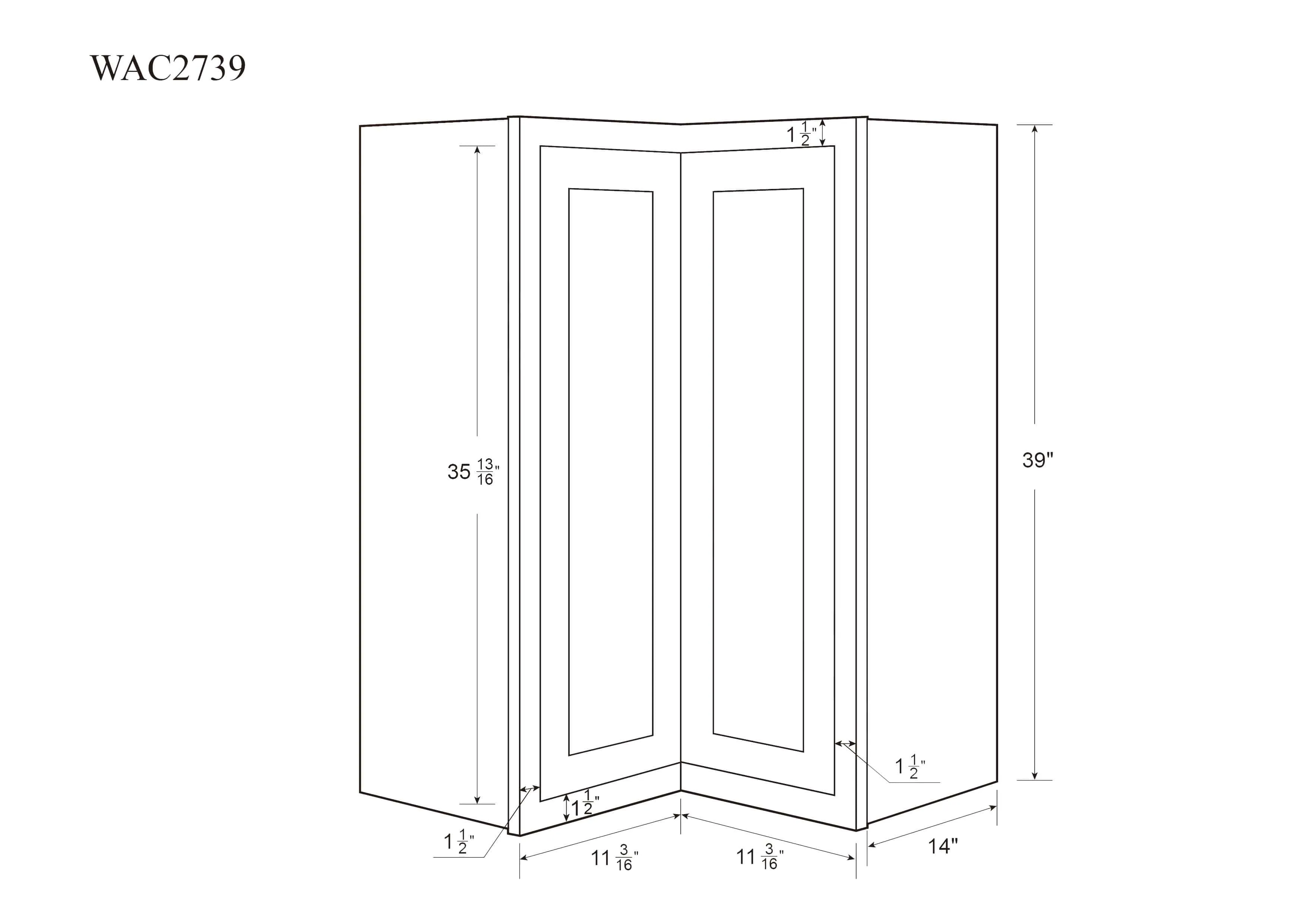 Custom Oak Stacker Wall Angle Corner Shaker Wall Cabinet 27" W x 12" to 39" Tall - Solid Panel Doors