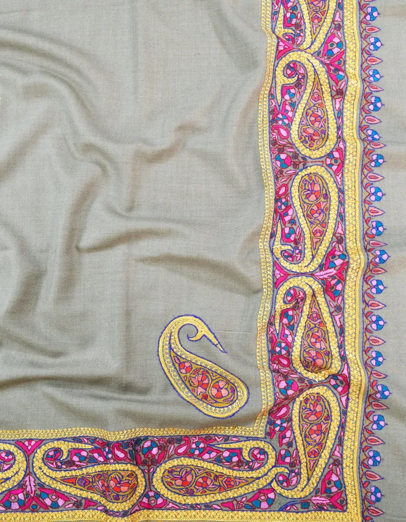 Dark Grey and Golden Embroidery Pashmina Shawl 7377