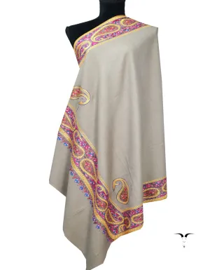 Dark Grey and Golden Embroidery Pashmina Shawl 7377