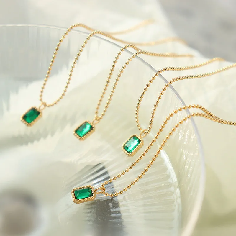 Emerald Zircon Micro Inlaid Necklace: 18k Gold Plated Chinese Style Jewelry