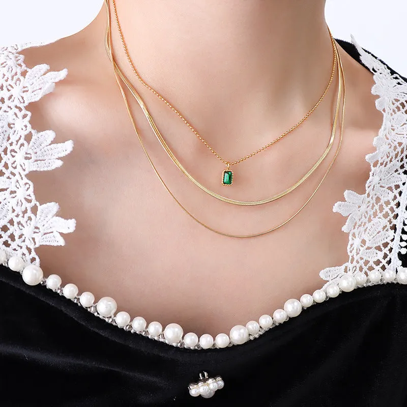 Emerald Zircon Micro Inlaid Necklace: 18k Gold Plated Chinese Style Jewelry