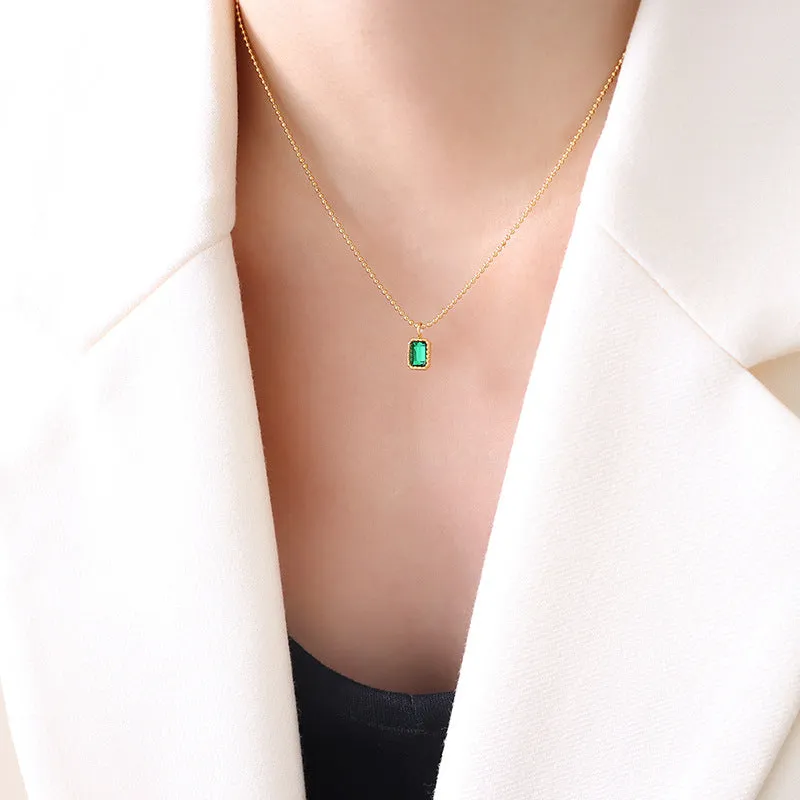Emerald Zircon Micro Inlaid Necklace: 18k Gold Plated Chinese Style Jewelry
