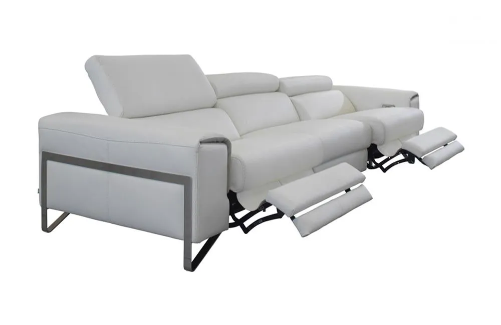 Emilio Italian Modern White Leather Sofa w/ Recliners