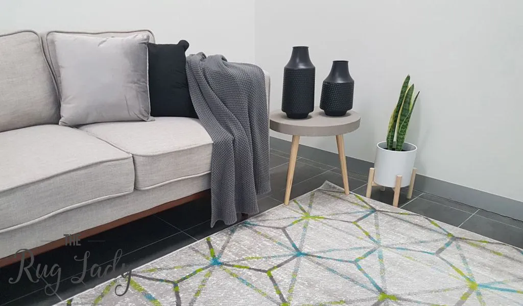 Freedom Grey Green Blue Geometric Hexa Pattern Rug