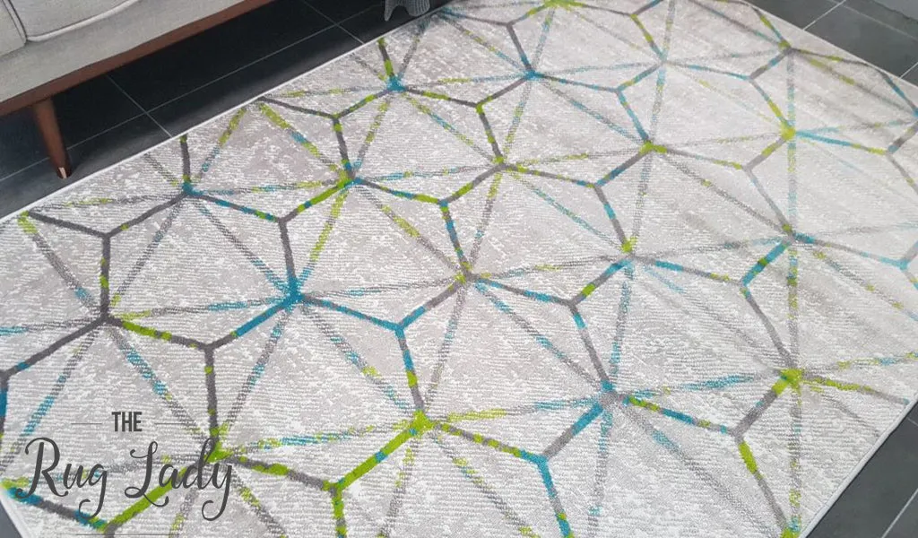 Freedom Grey Green Blue Geometric Hexa Pattern Rug