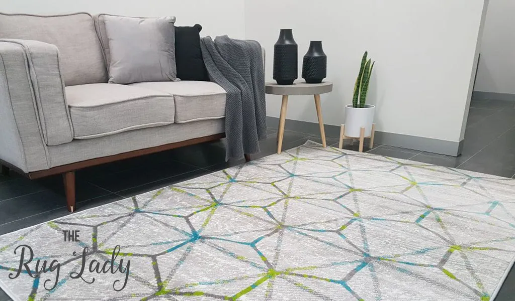 Freedom Grey Green Blue Geometric Hexa Pattern Rug