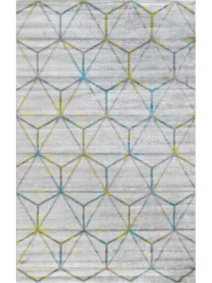Freedom Grey Green Blue Geometric Hexa Pattern Rug