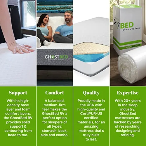 GhostBed 10 Inch RV Mattress Short Queen, Camper Mattress, Cool Gel Memory Foam Mattress, Low Profile Short Queen Mattress, Medium-Firm Feel, Made in The USA, RV Queen Short Mattress