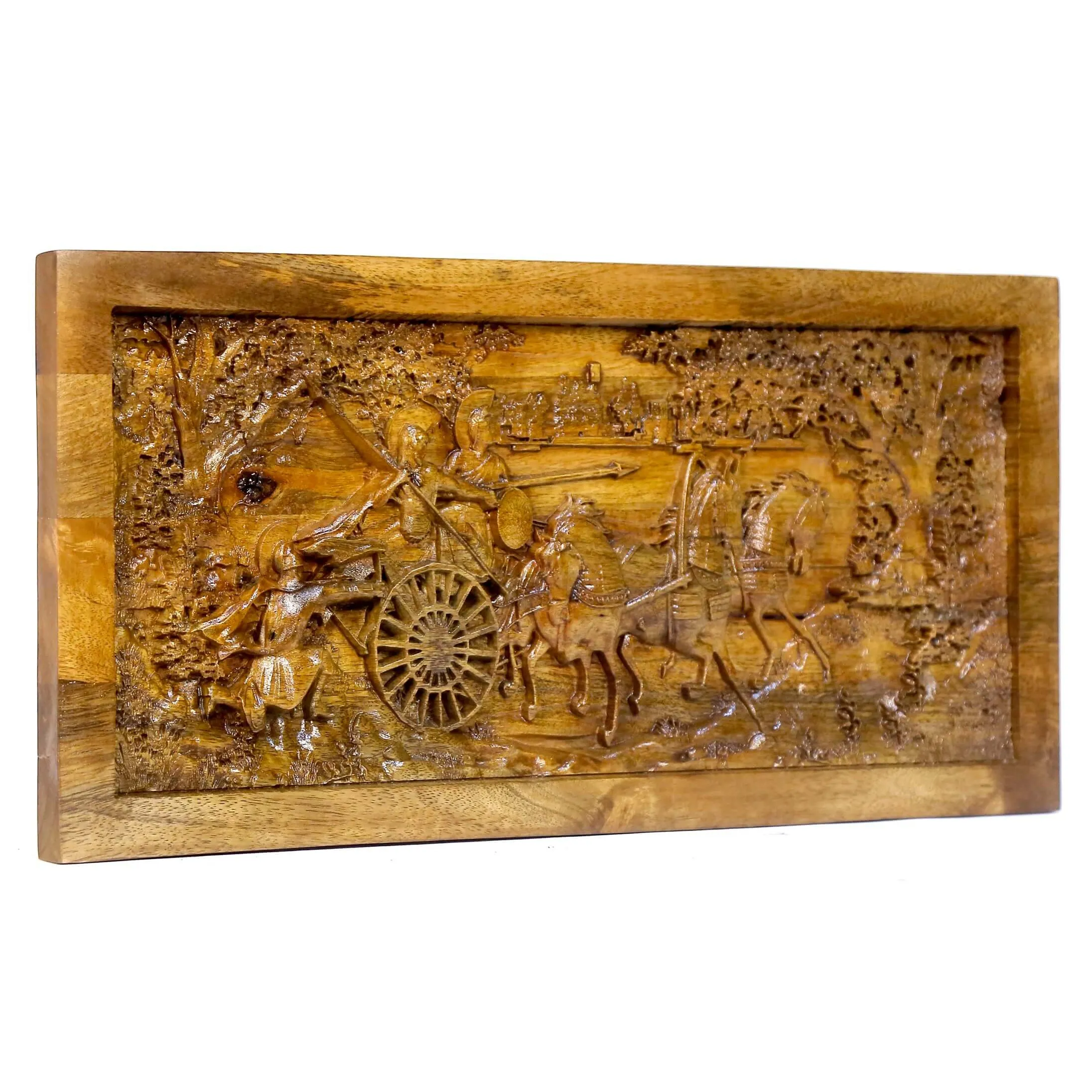 Gladiator Chariot Battle Scene Wooden Artwork